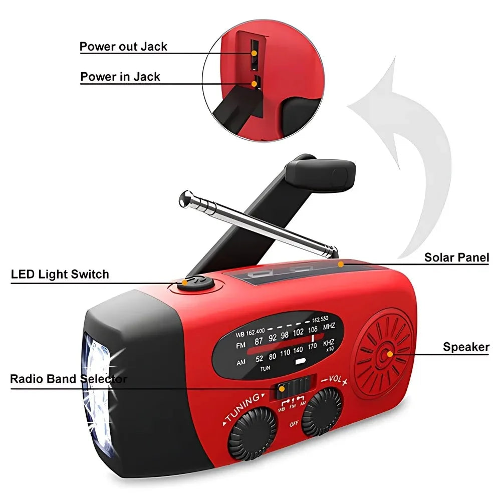 Solar Hand Crank Emergency Weather Radio With Flashlight