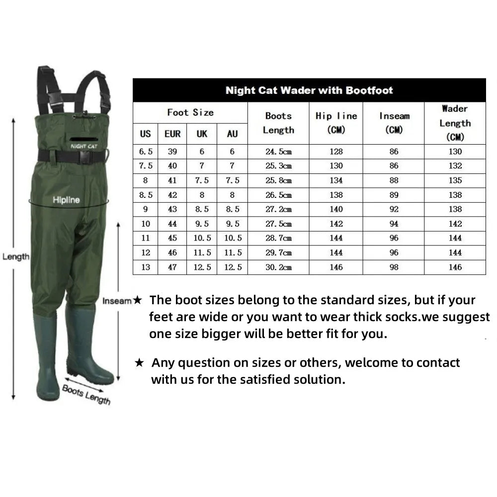 Night Cat Unisex Waterproof Fishing Chest Wader With Boots