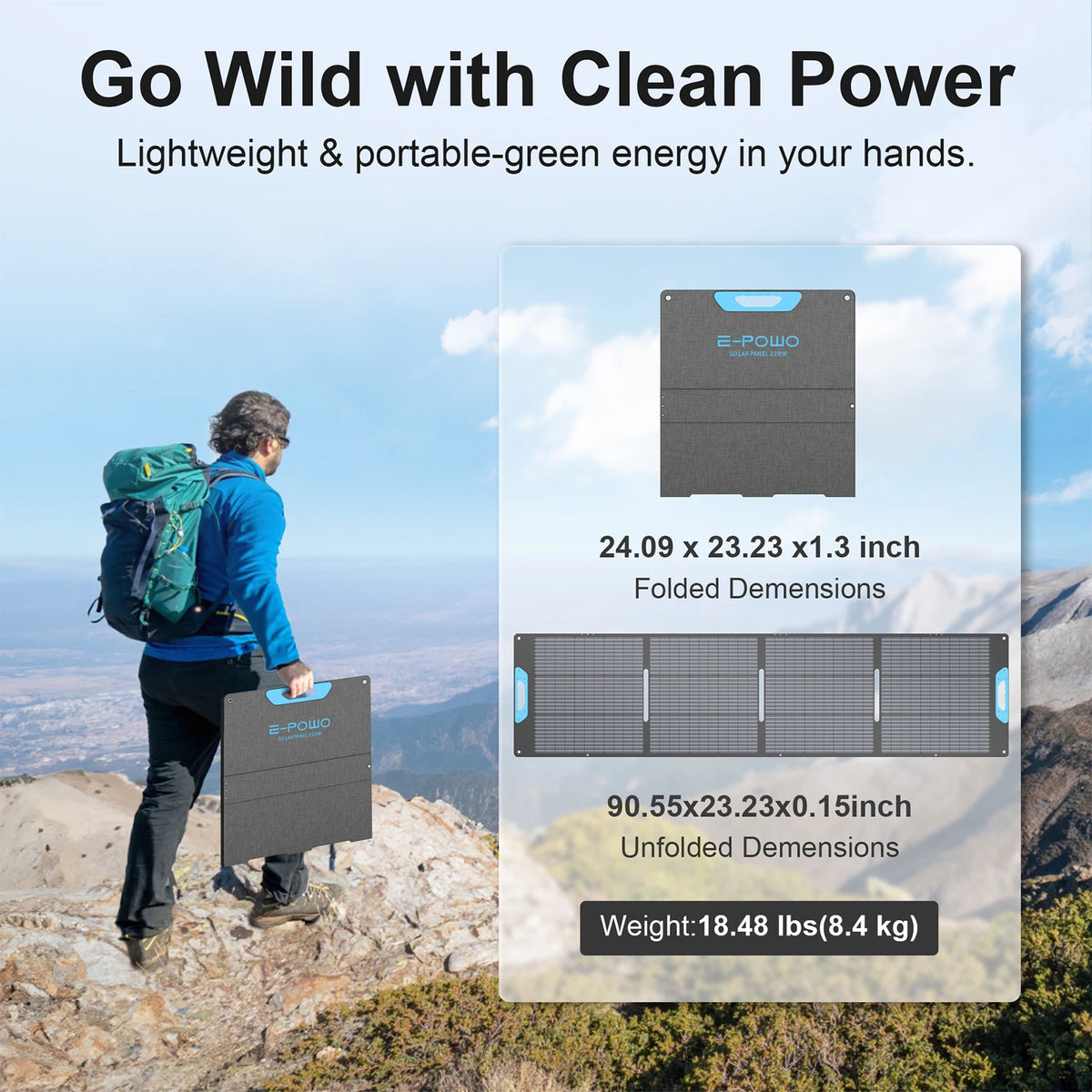 E-POWO 220W Portable Solar Panel And Solar Charger