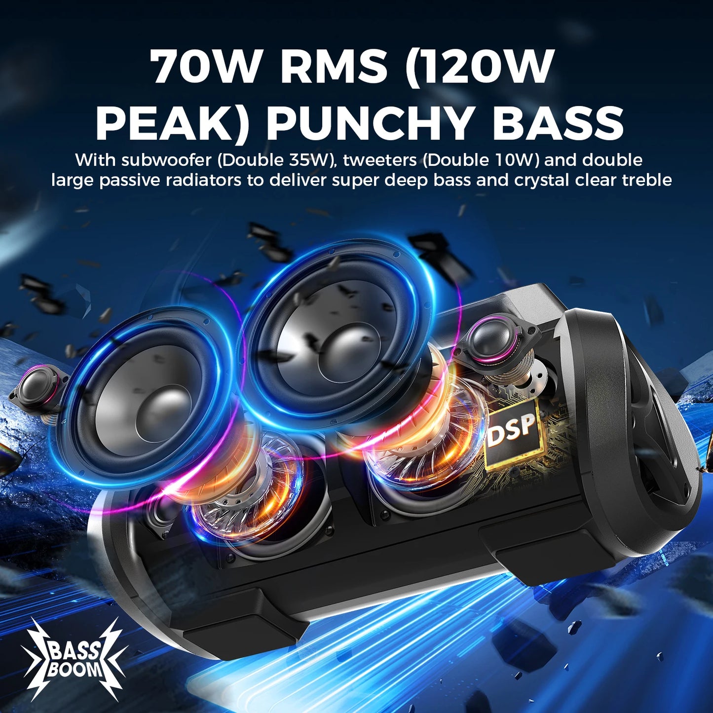 W-King 70W Bluetooth Portable Speaker Waterproof Subwoofer