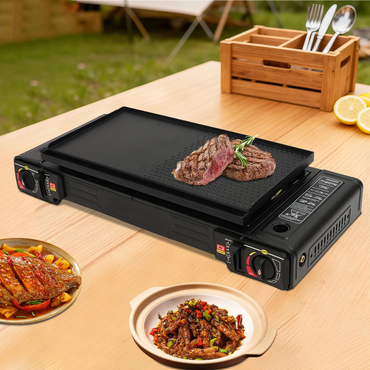 Portable Dual Burner Camping Stove With Auto Ignition