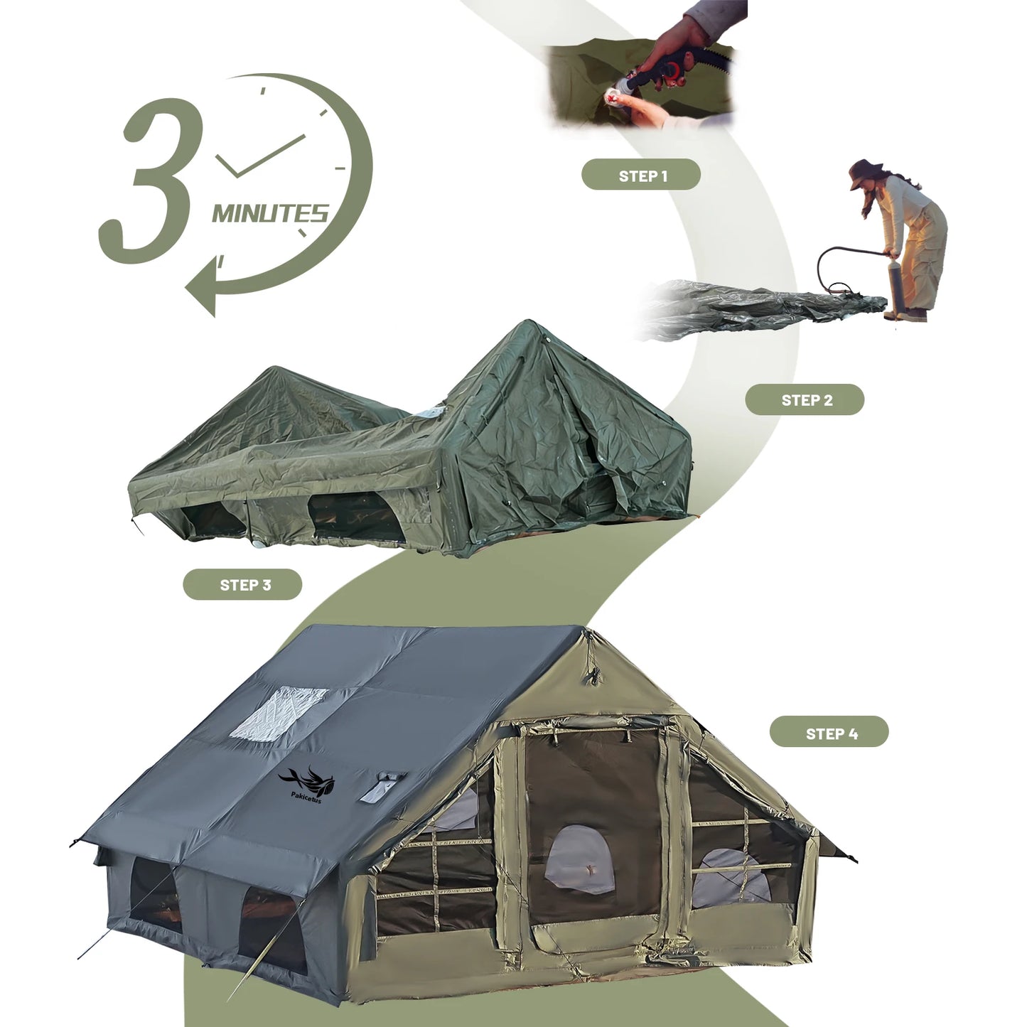 Pakicetus Inflatable Glamping Tent Weatherproof Family Tent