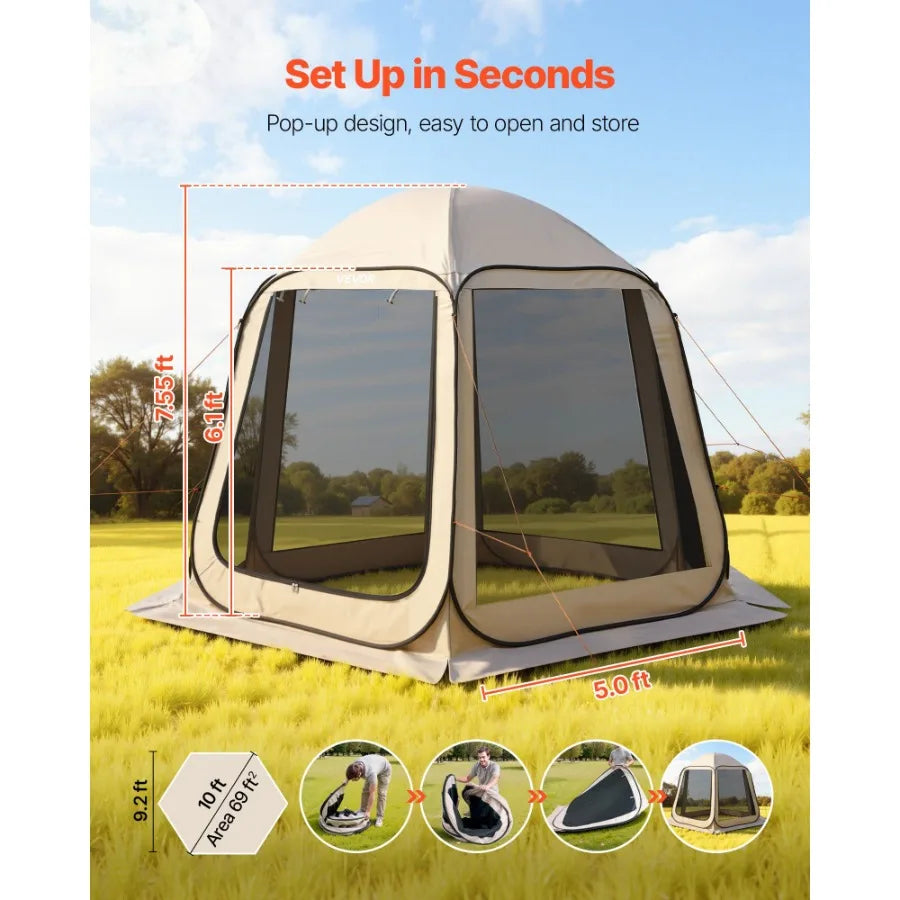 Pop Up Screen House Tent With Netting Canopy For Garden