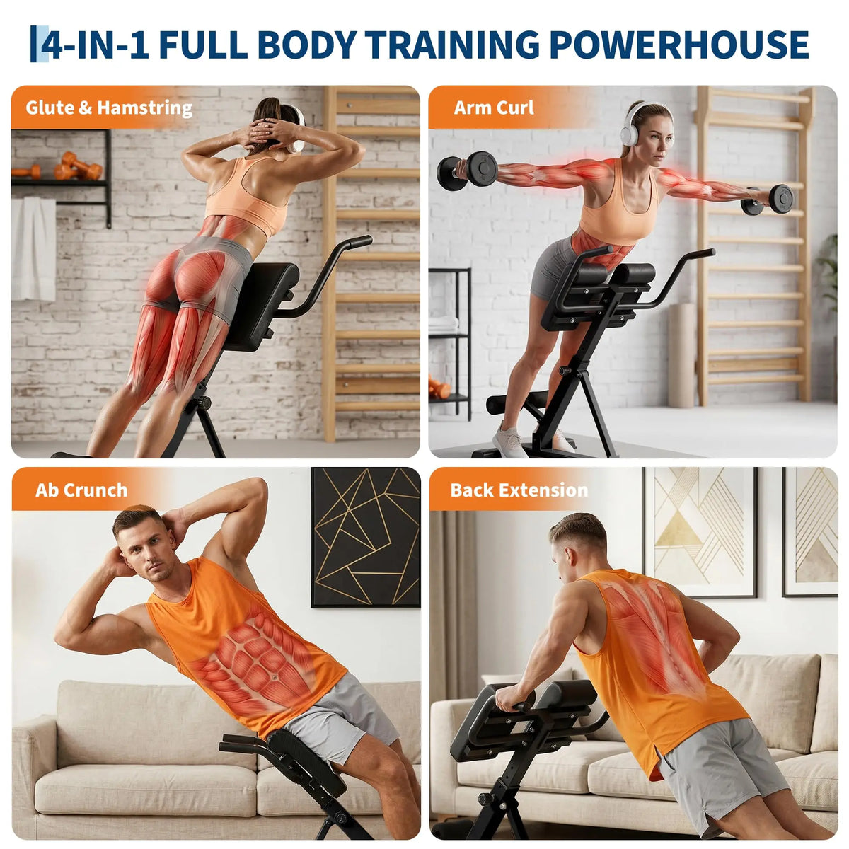 Roman Chair Hyperextension Bench For Home Gym, 330 lb Capacity Adjustable Back Extension Machine For Glutes Abs Core Hamstrings