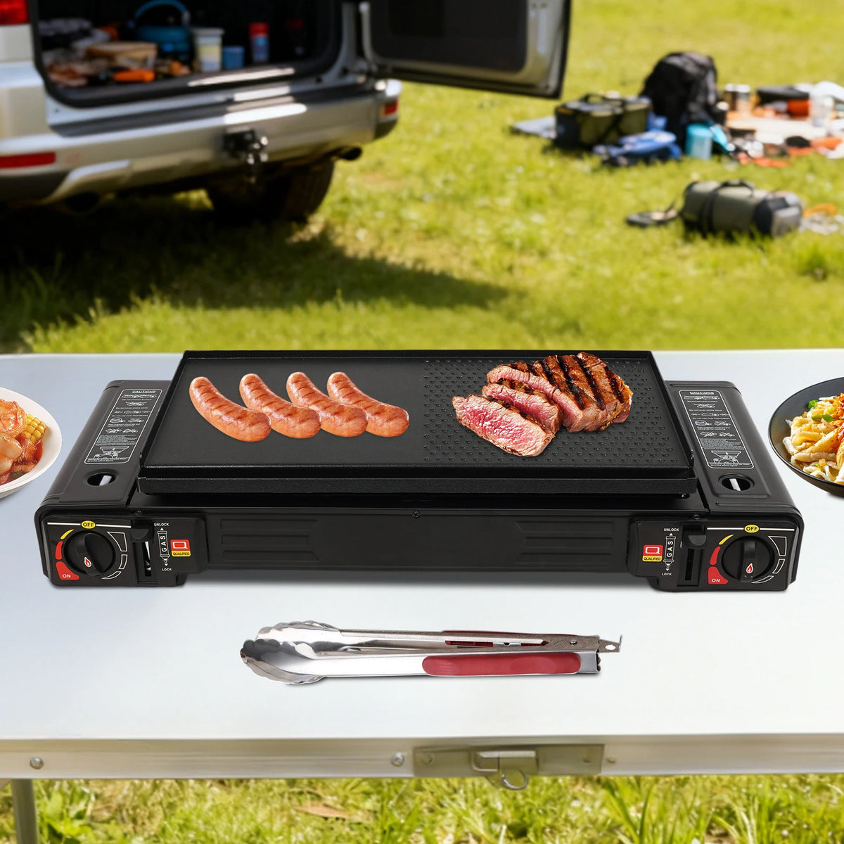 Portable Dual Burner Camping Stove With Auto Ignition