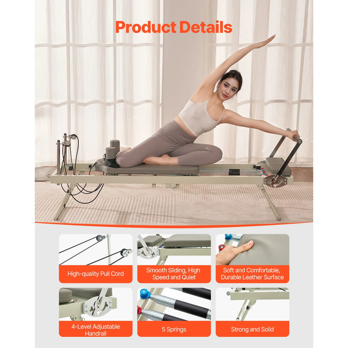 Foldable Pilates Reformer Machine for Home Workouts