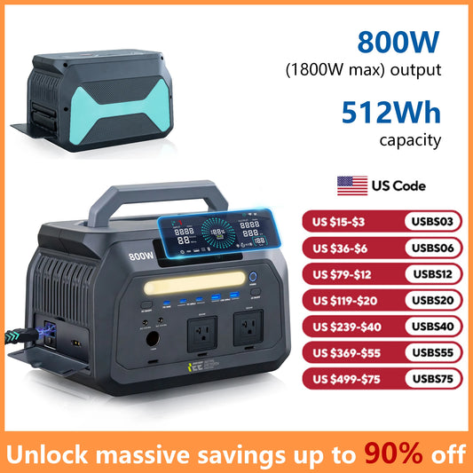IEE 800W Portable Power Station With 512Wh Battery