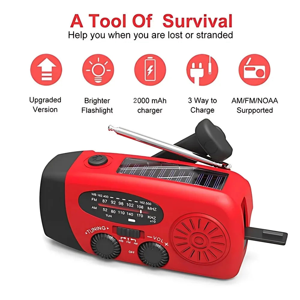 Solar Hand Crank Emergency Weather Radio With Flashlight