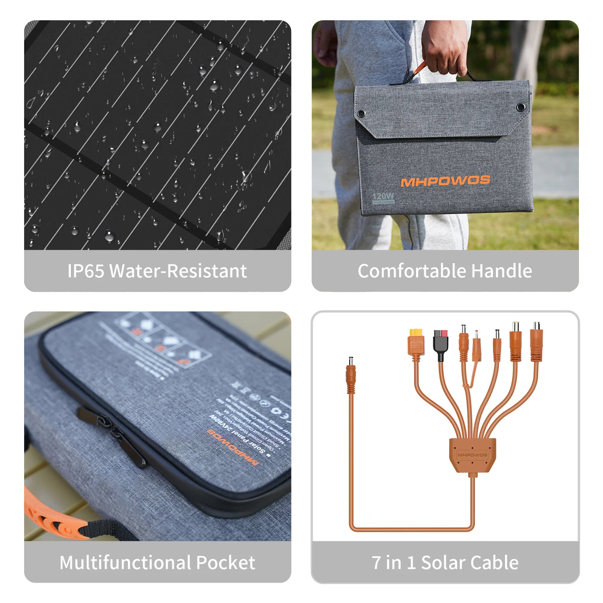 MHPOWOS 120W Foldable Solar Panel Outdoor Camping Charger
