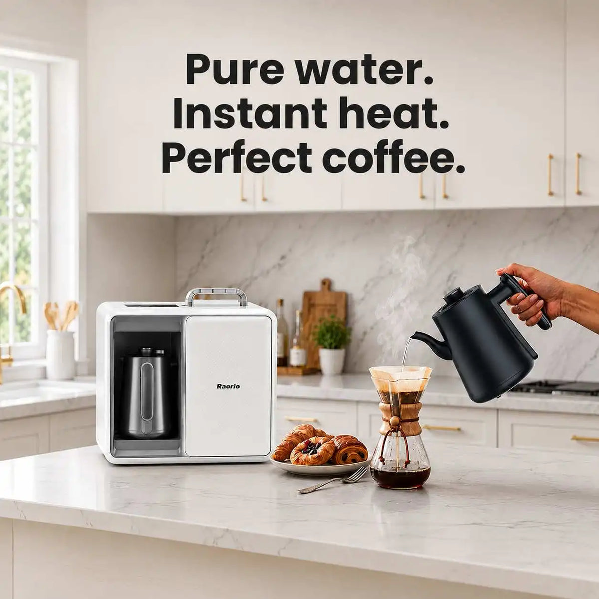 Countertop Reverse Osmosis Water Filter System with Detachable Kettle, Portable RO Purifier for Home & RV, Instant Hot Water