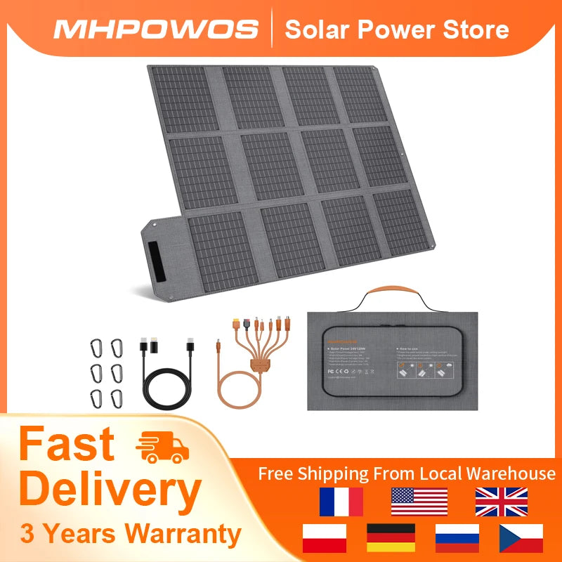 MHPOWOS 120W Foldable Solar Panel Outdoor Camping Charger