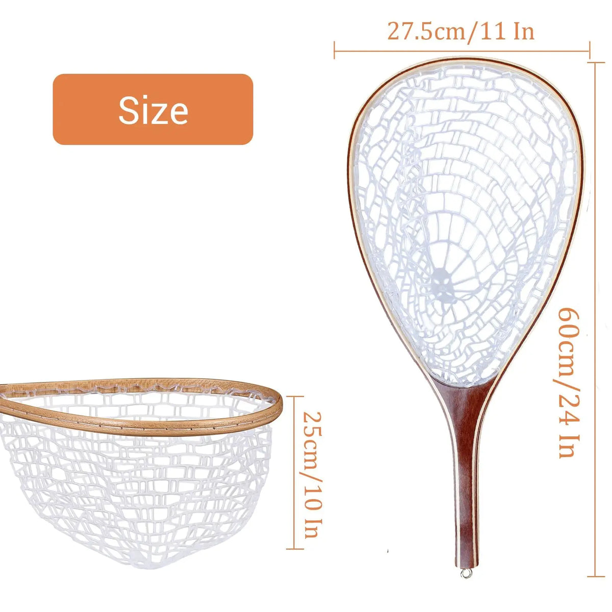 Wooden Frame Fly Fishing Landing Net With Rubber Mesh