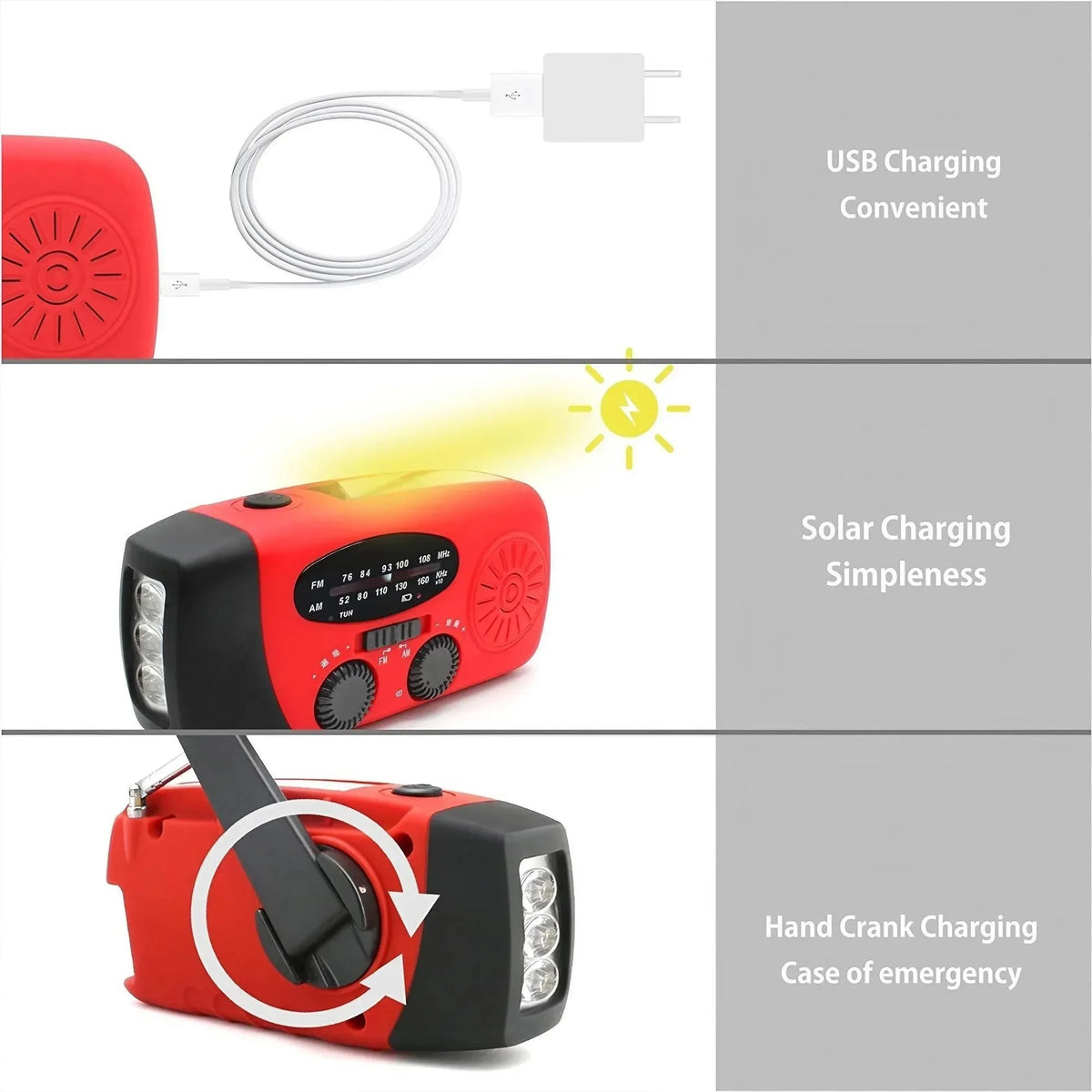 Solar Hand Crank Emergency Weather Radio With Flashlight