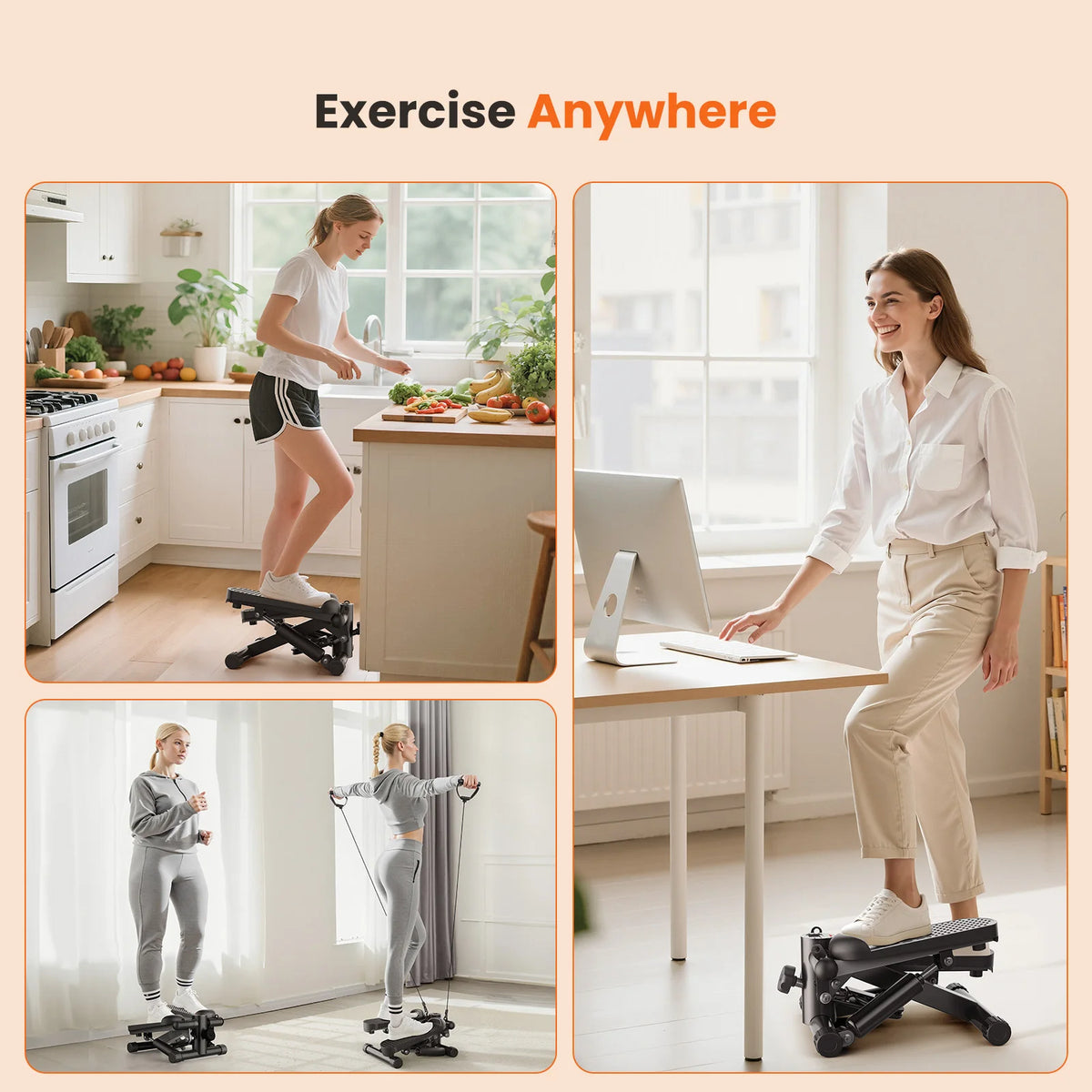 Home Mini Stepper With Resistance Bands And LCD Monitor