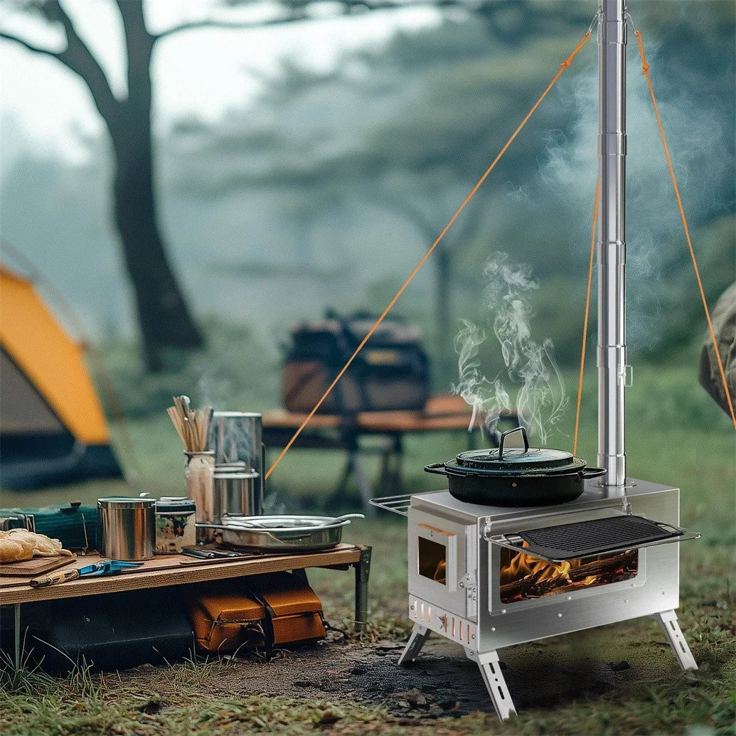 Portable Wood Stove With 6 Stainless Chimney Pipes Outdoor