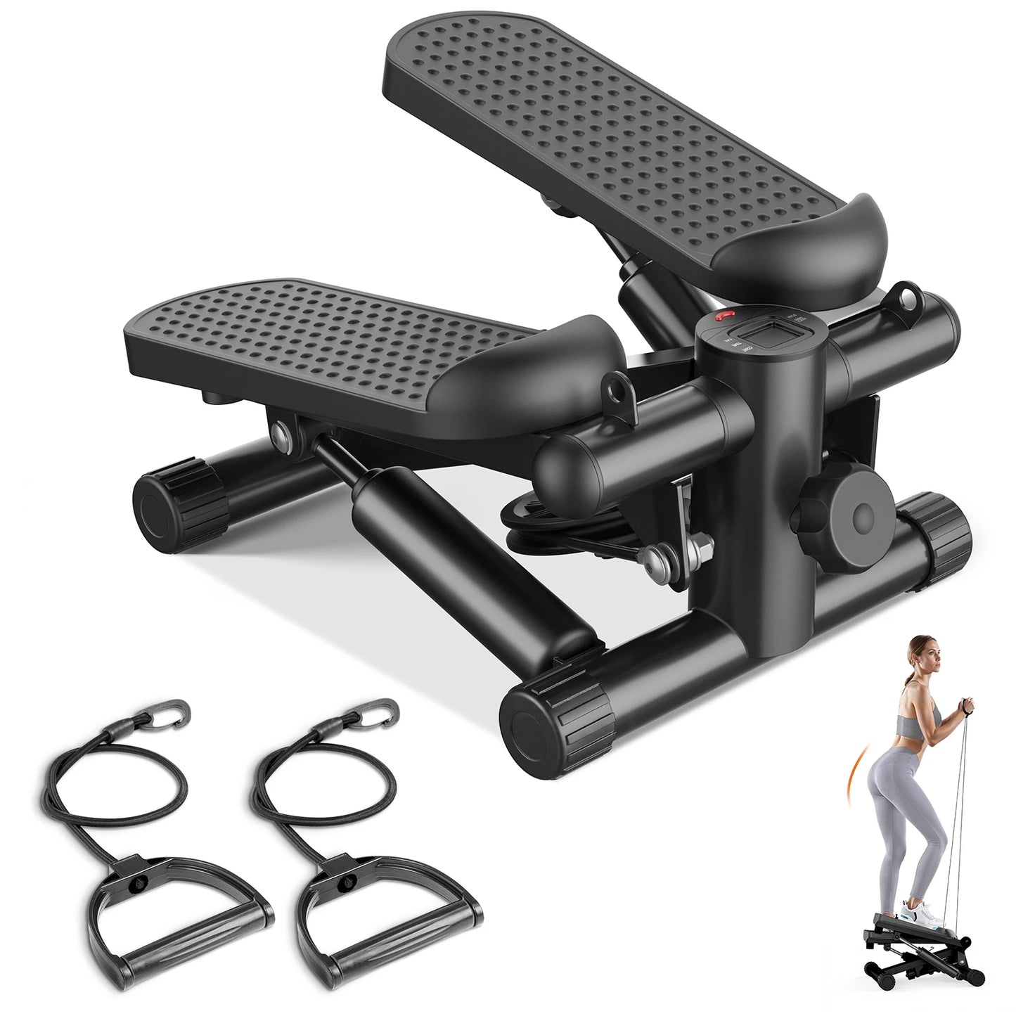 Home Mini Stepper With Resistance Bands And LCD Monitor