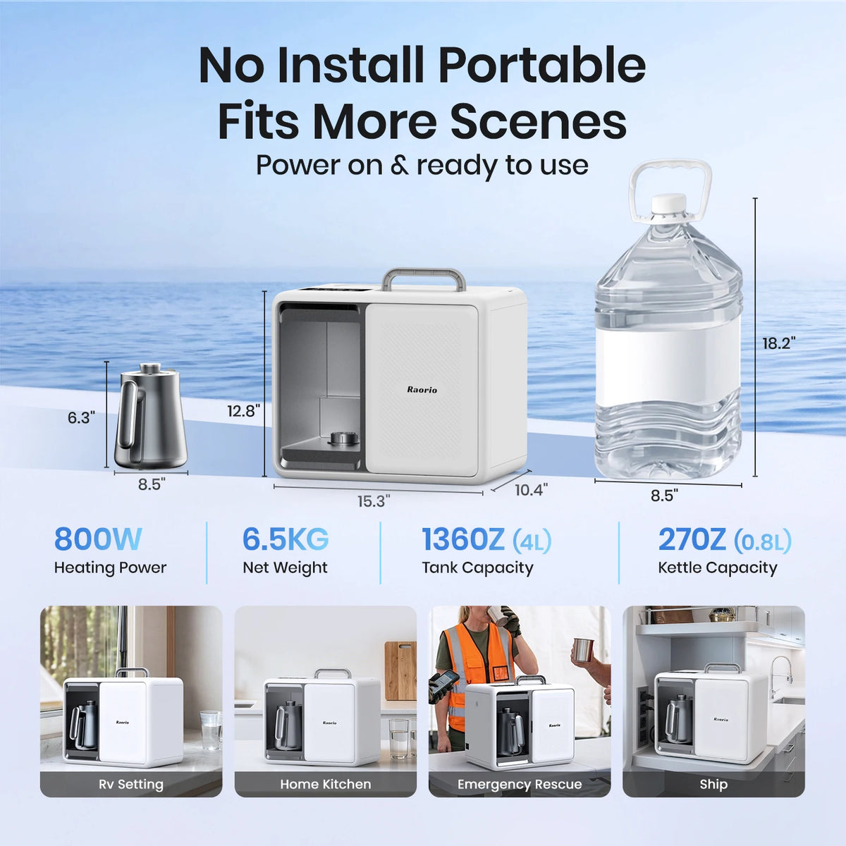 Countertop Reverse Osmosis Water Filter System with Detachable Kettle, Portable RO Purifier for Home & RV, Instant Hot Water