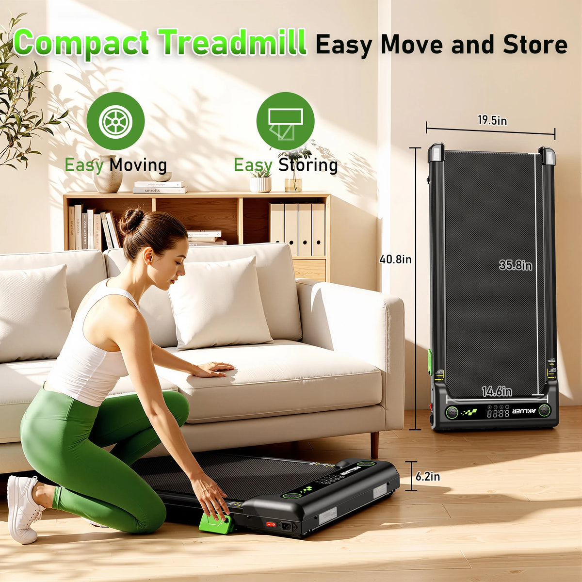Akluer Walking Pad, Under Desk Treadmill with Incline for Home Office 2.5HP Portable Walking Treadmill with 300 Lbs Weight Capacity Walking Machine, Remote Control, LED Display